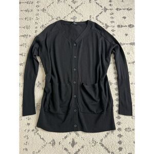 Cos Cardigan‎ Sweater Women XS Oversized Black 100% Wool Button Up V-Neck
